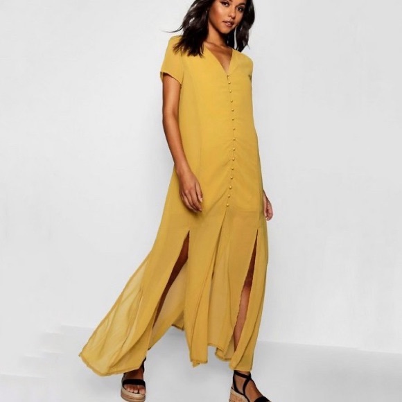 Chiffon Button Through Sliced Maxi Dress 8 Petite - Picture 2 of 3